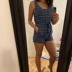 Blue and white striped romper